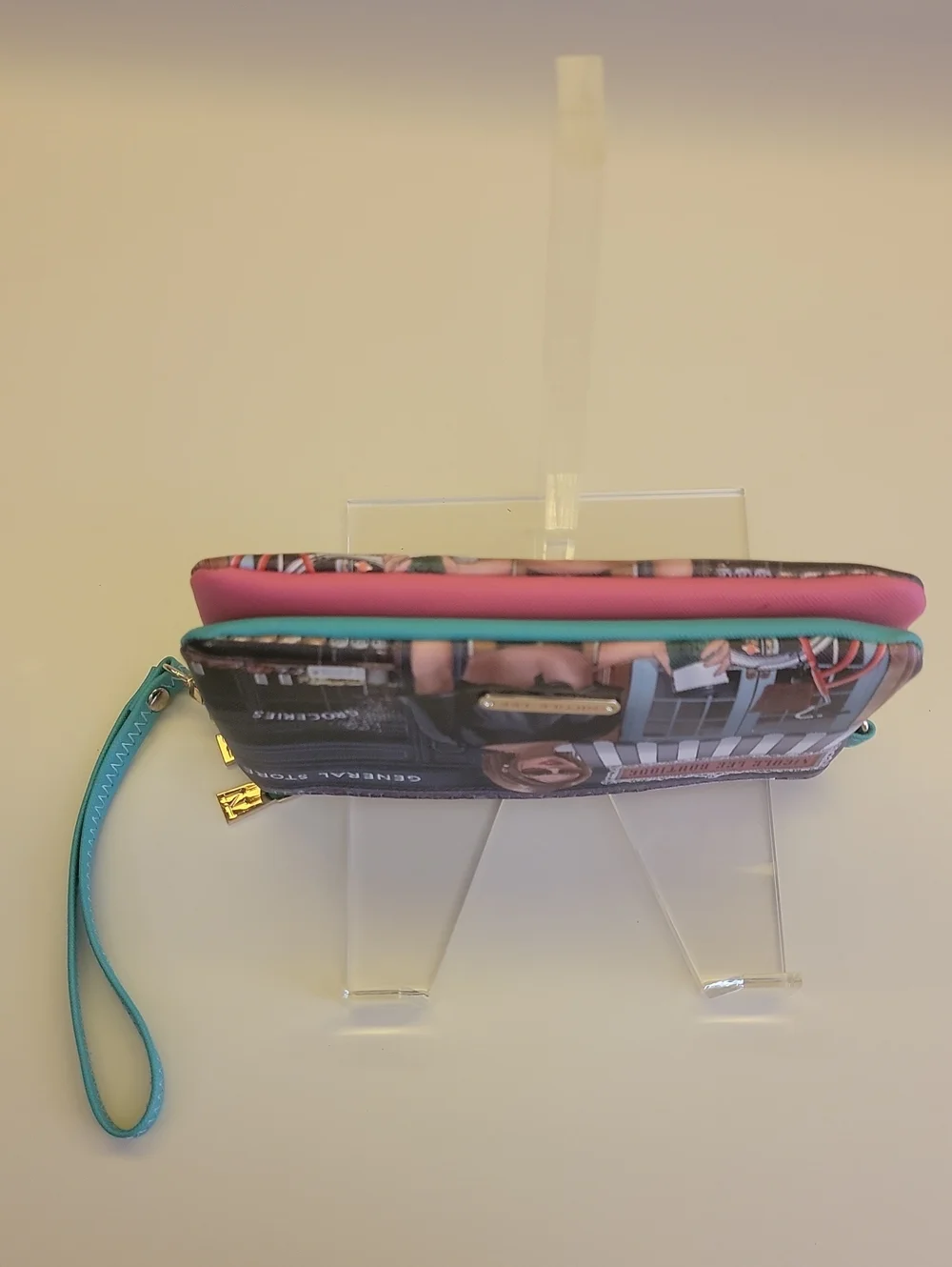 Nicole Lee Turquoise Multi-Panel Printed Wristlet